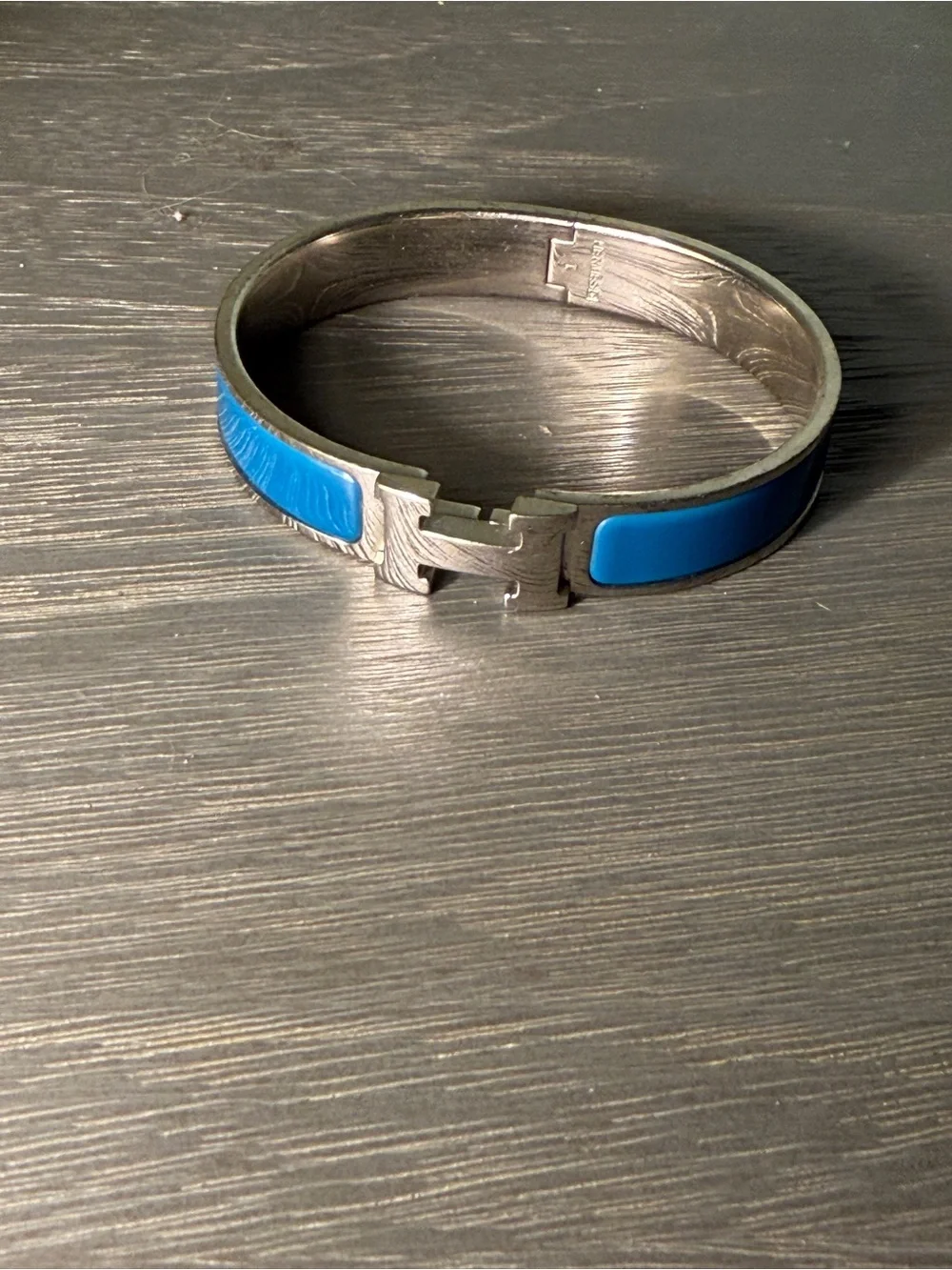 Hermes Clic H Silver Cuff Bracelet with Bright Turquoise Blue Enamel